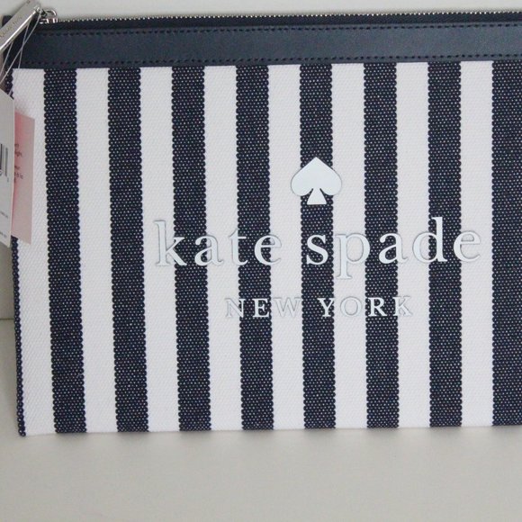NWT Kate Spade street tote large zip pouch Navy/white - Picture 5 of 9